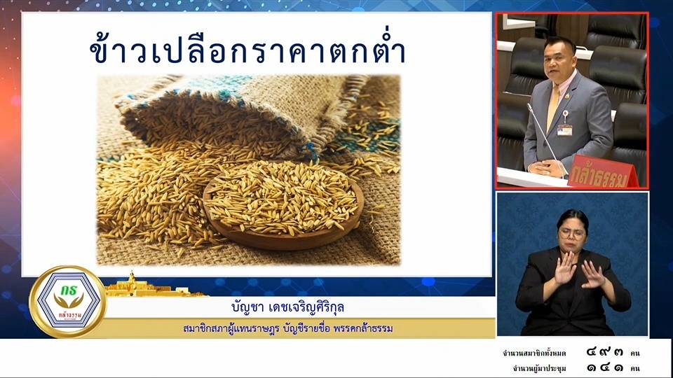 1739954459835 #ชมคลิป สส.บัญชา เดชเจริญศิริกุล สมาชิกสภาผู้แทนราษฎรแบบบัญชีรายชื่อ “พรรคกล้าธรรม” ร่วมประชุมสภาผู้แทนราษฎร นำปัญหาประชาชนที่ได้รับความเดือดร้อนราคาข้าวตกต่ำ ไข้หวัดใหญ่ที่ระบาดมาก ในขณะนี้ เสนอประธานที่ประชุม